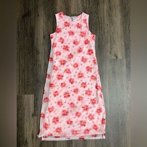 Pink and white floral midi dress